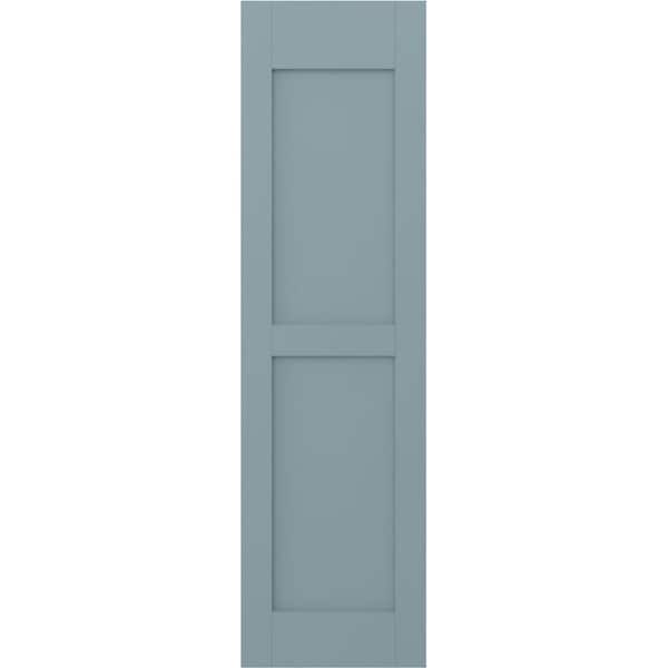 Ekena Millwork 18 in. W x 72 in. H Americraft 2 Equal Flat Panel Exterior Real Wood Shutters (Per Pair) in Peaceful Blue