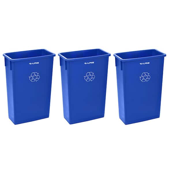 Alpine Industries 23 Gal. Blue Vented Open Top Waste Basket Slim Commercial Garbage Trash Can Recycling Bin (3-Pack)