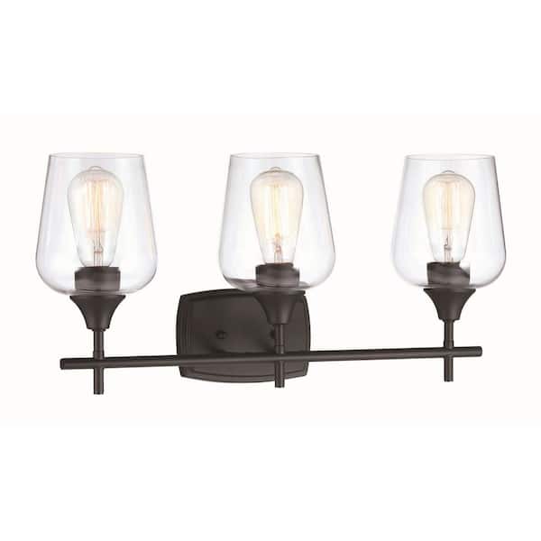 Amucolo 22.68 in. 3-Light Matte Black Wall Mount Vanity Light with Glass Shade