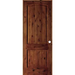 24 in. x 96 in. Knotty Alder 2-Panel Left-Handed Red Chestnut Stain Wood Single Prehung Interior Door with Arch Top