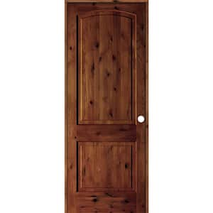 30 in. x 96 in. Knotty Alder 2-Panel Left-Handed Red Chestnut Stain Wood Single Prehung Interior Door with Arch Top