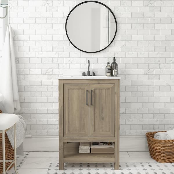 Carnegy Avenue 24 in. W x 19 in. D x 38 in. H Single Sink Freestanding Bath Vanity in Brown with White Stone Top
