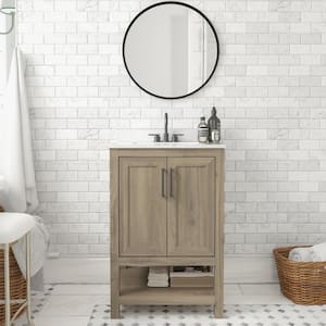 24 in. W x 19 in. D x 38 in. H Single Sink Freestanding Bath Vanity in Brown with White Stone Top