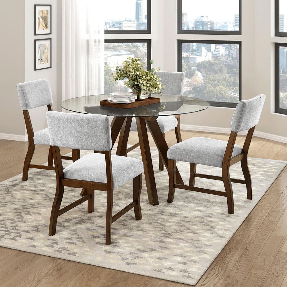 Noble House Dirk Brown Plus Gray Chenille Fabric Upholstered Dining ...