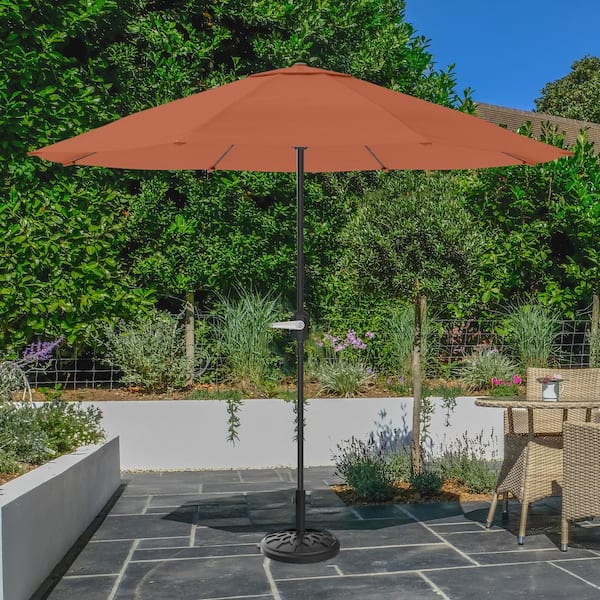 9 ft. Aluminum Outdoor Patio Umbrella with Hand Crank Lift in Terracotta