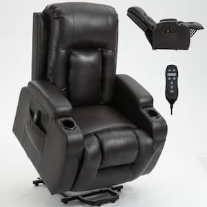 Brown Power Lift Recliner Chair for Elderly with 8-Point Vibration Massage and Lumbar Heating, USB Charging