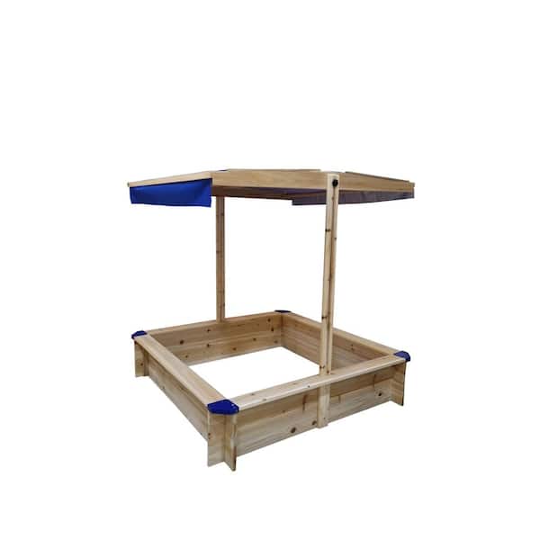 3.78 ft. W x 3.78 ft. L Kids Wood Playset, Children's Wooden Sandbox with Adjustable Canopy, Sandpit with Covers