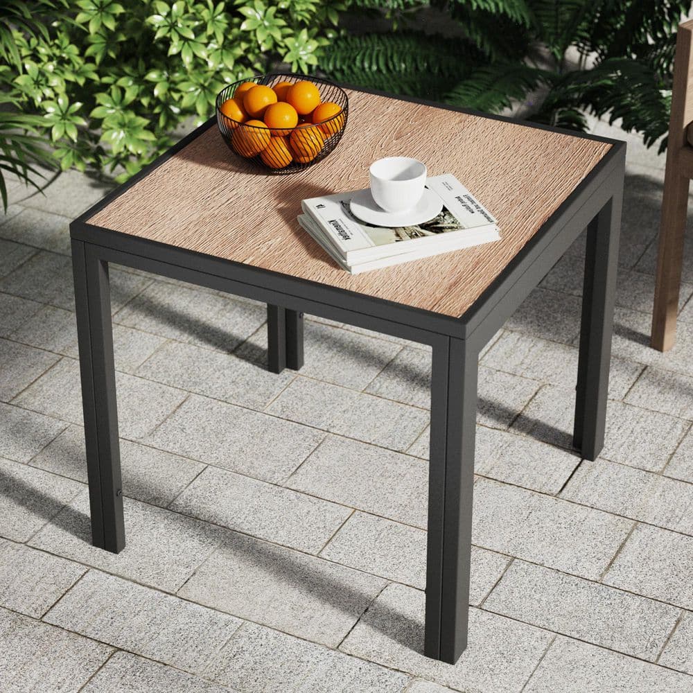 Sonkuki Patio Square Side Table, Imitation-Wood Top Modern