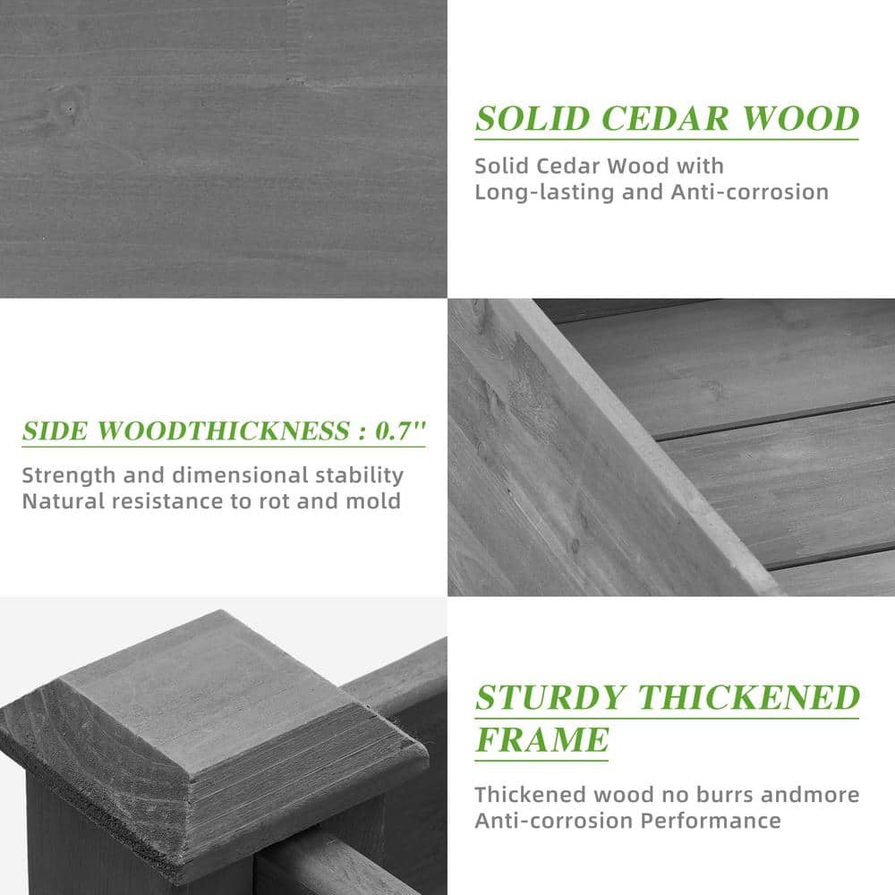 Gray Wooden Rectangular Elevated Raised Garden Bed for Outdoor Gardening
