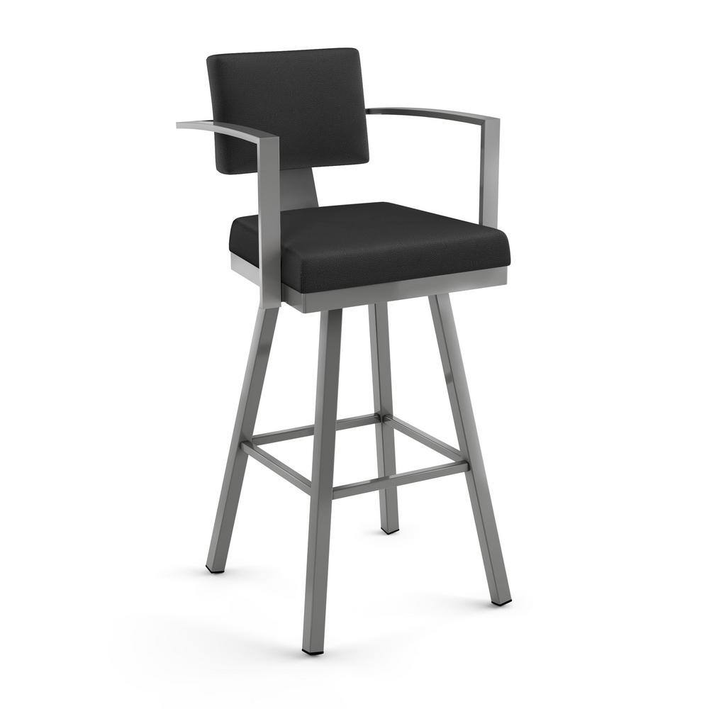 Akers 30 In Black Faux Leather Metallic Grey Metal Swivel Bar Stool   Charcoal Black With A Tint Of Brown Faux Leather Metallic Grey Metal Bar Stools 41431 30we 1b24daf4 64 1000 