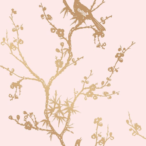 Tempaper Cynthia Rowley Bird Watching Rose Pink & Gold Peel and Stick Wallpaper (Covers 60 sq. ft.)