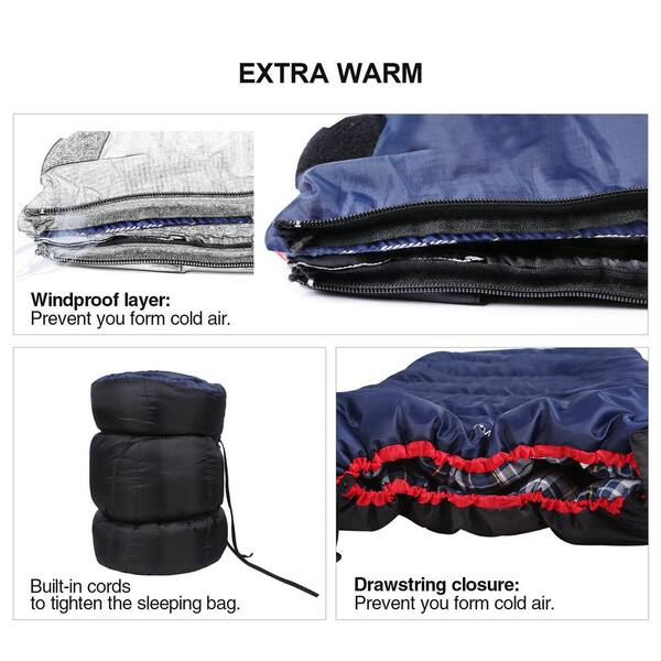 Adult Cold Weather Envelope Sleeping Bag, Cotton Flannel Sleeping