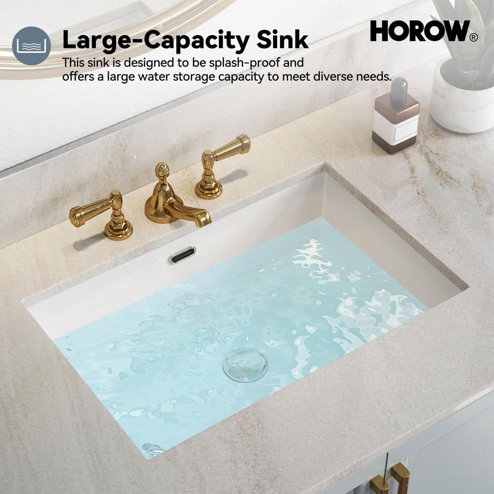 23.6" White Ceramic Undermount Rectangular Bathroom Sink with Overflow