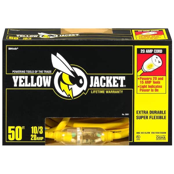Yellow Jacket 50 ft. 10/3 SJTW Outdoor Heavy-Duty Extension Cord with T-Blade Power Light Plug