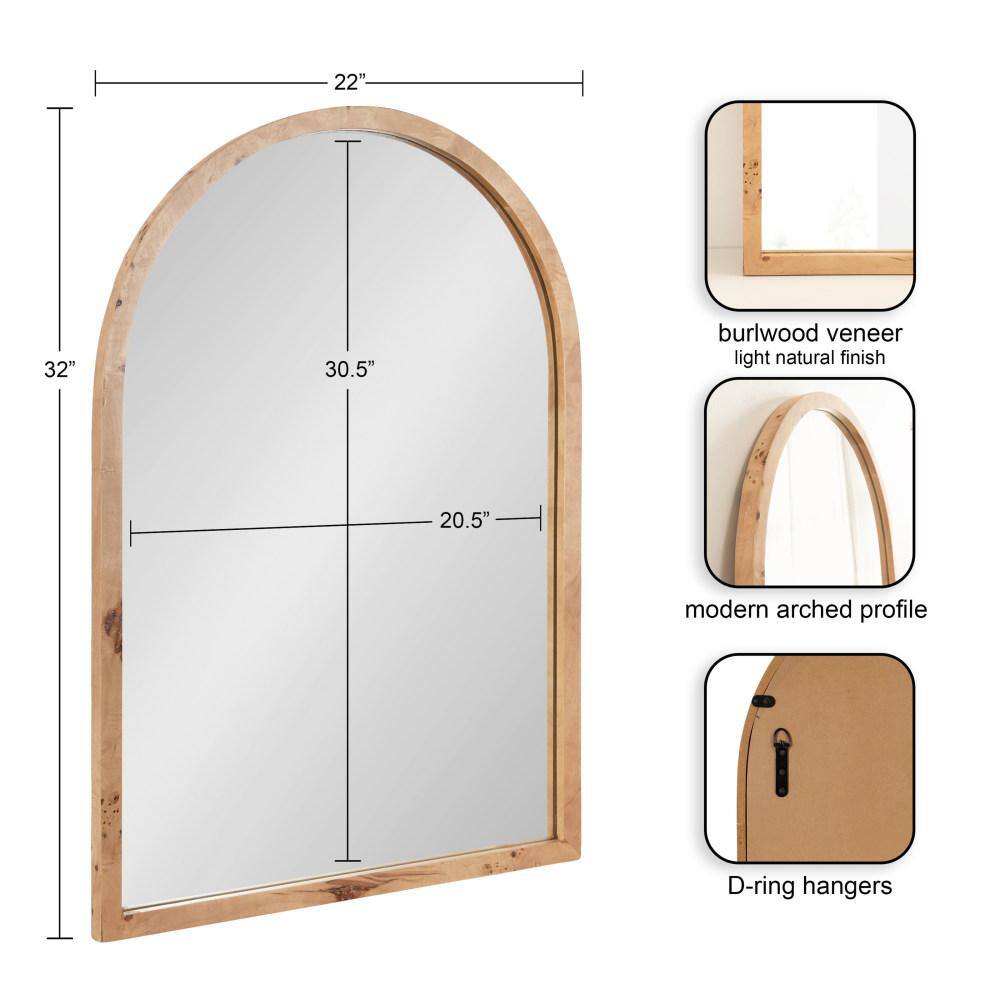 Natural Burlwood Arched Vanity Mirror, 22 x 32 Inch