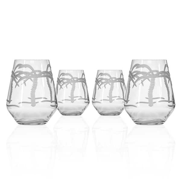 Rolf Glass Palm Tree 18 oz. Stemless Wine Tumbler Glasses - Set of 4