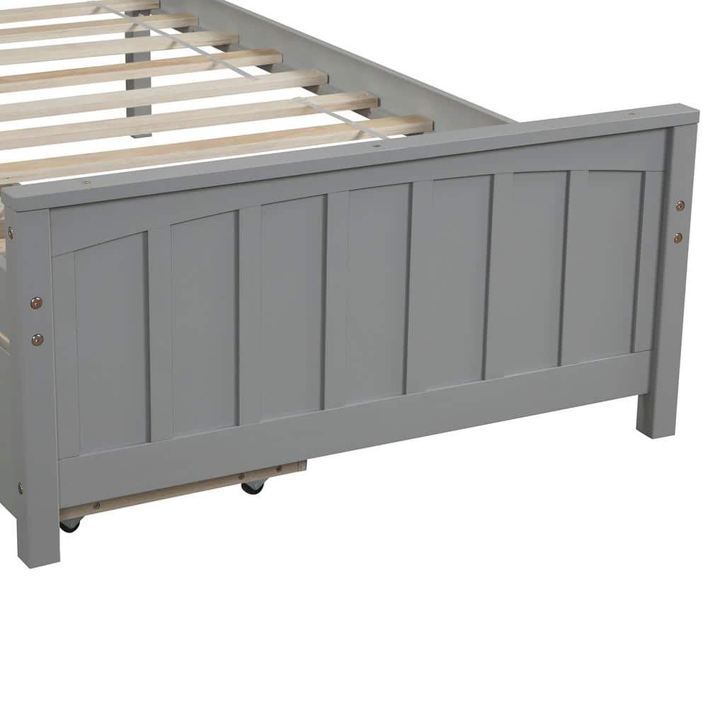 White Wood Frame Twin Size Platform Bed with 2 Storage Drawers - thumbnail 3