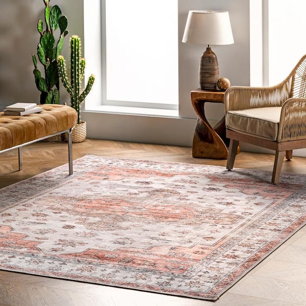 Banks Machine Washable Beige Doormat 3 ft. x 5 ft. Persian Area Rug