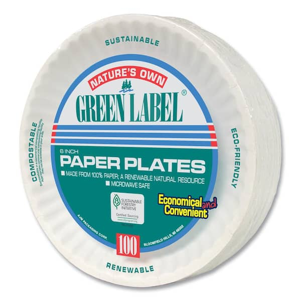 Natural White Disposable Paper Plate - 6 Dia