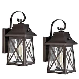 4.72 in. W 1-Light Outdoor Oil Rubbed Bronze Wall Sconce with Dusk to Dawn Sensor (Set of 2)