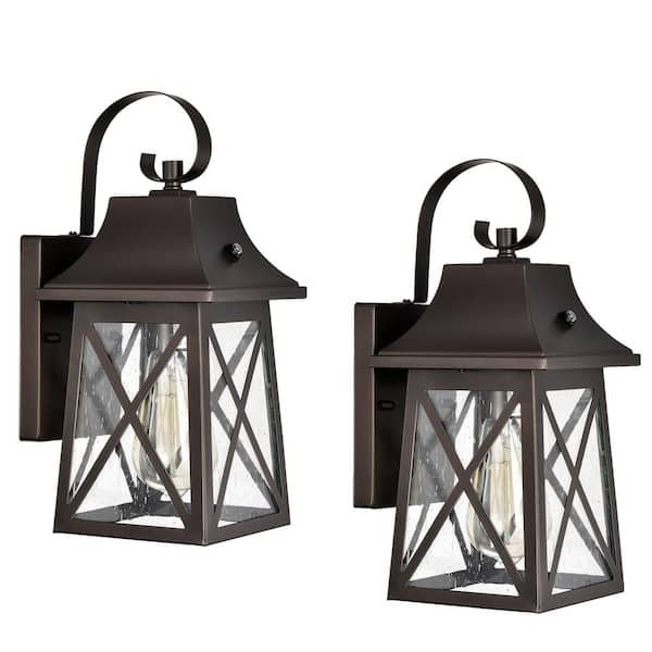 Tatahance 4.72 in. W 1-Light Outdoor Oil Rubbed Bronze Wall Sconce with Dusk to Dawn Sensor (Set of 2)