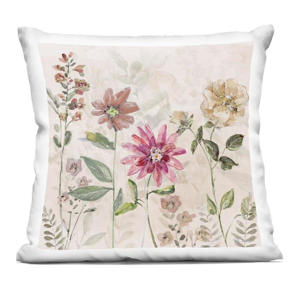 Stupell Industries Earthy Natural Flower Blooms Beige Abstract Polyester 18 in. x 18 in. Throw Pillow