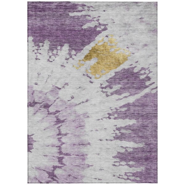 Purple, Lavender 3 ft. x 5 ft.  Woven Abstract Polyester Rectangle Indoor / Outdoor Area Rug