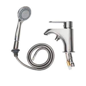 Single-Handle Deck Mount Roman Tub Faucet with Hand Held Shower in Brushed Nickel Finish
