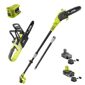 ONE+ 18V 8 in. Cordless Battery Pole Saw, 10 in. Chainsaw, and Power Inverter with (2) Batteries and (2) Chargers