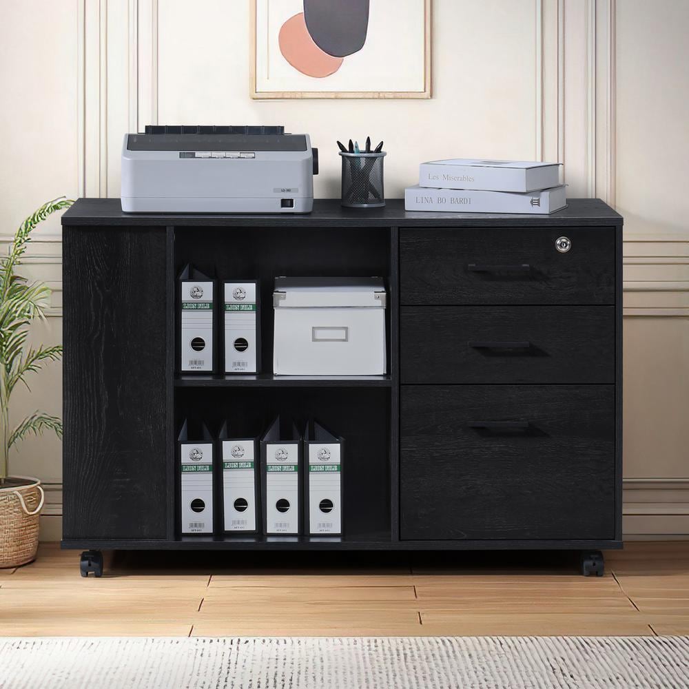 AndMakers 3-Drawer Black Oak Wood 39.37 in. W Lateral File Cabinet