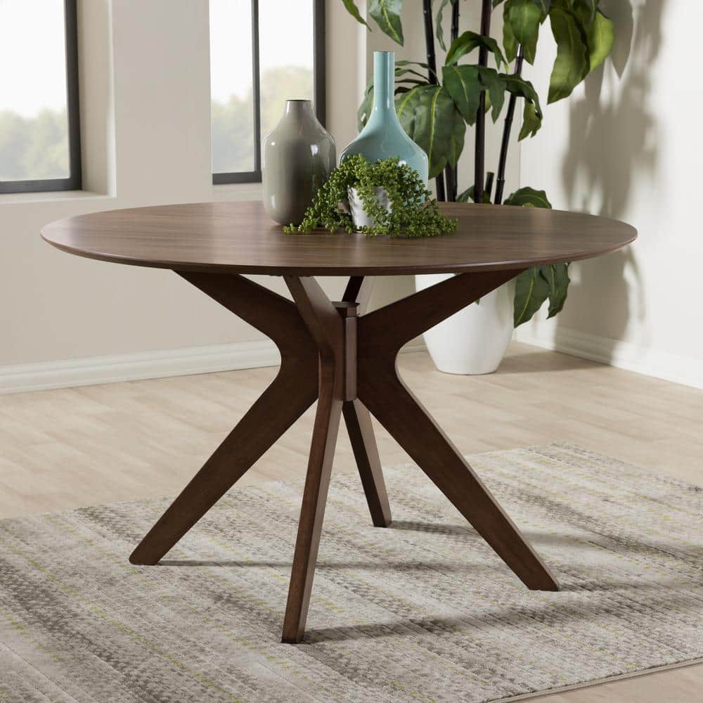 Baxton Studio Kaylee Mid Century Modern Transitional Walnut Brown Finished Wood Dining Table with Faux Marble Tabletop