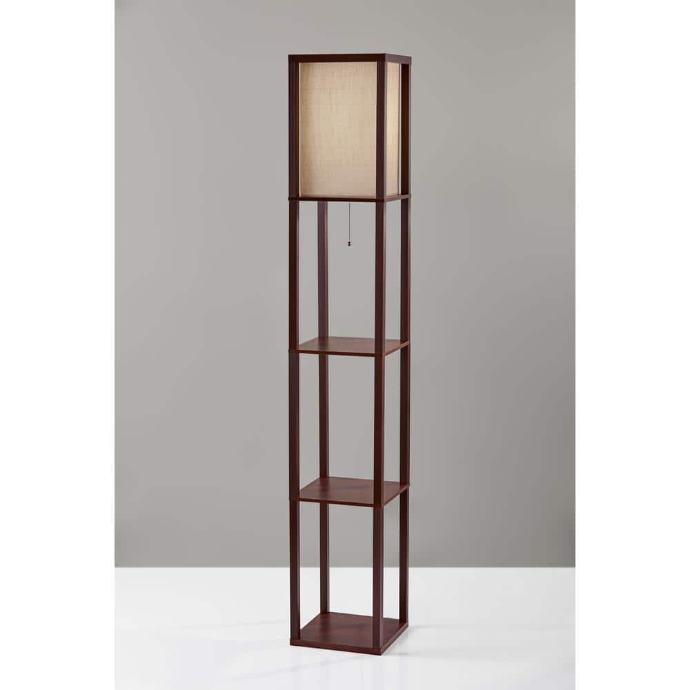 Wright 17'' Walnut Wood Veneer Shelf Floor Lamp with Natural Shade
