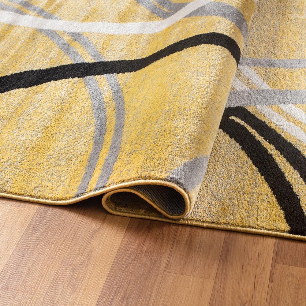 Yellow and Gray Abstract Circles 8' x 10' Synthetic Area Rug