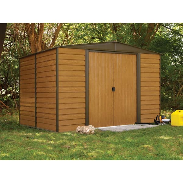 Woodridge 10 ft. W x 8 ft. D Wood-grain Galvanized Metal Storage Building