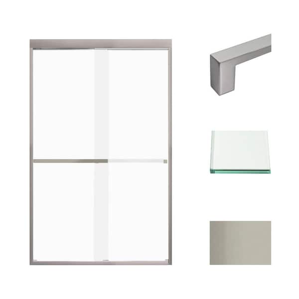 Transolid Frederick 47 in. W x 76 in. H Sliding Semi-Frameless Shower Door in Brushed Stainless with Frosted Glass