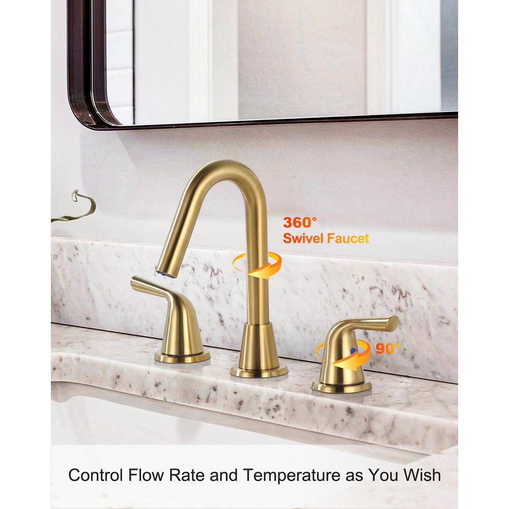 8-Inch Brushed Gold Stainless Steel Widespread Bathroom Faucet