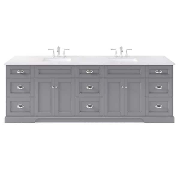 Epic 96 in. Double Sink Gray Bath Vanity with White Carrara Quartz Top (Assembled)