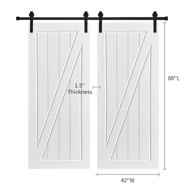 Double Modern Z Frame 42 in. x 80 in. MDF White Barn Sliding Door With Hardware kit