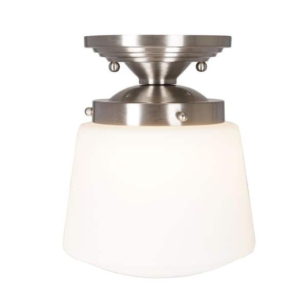 Cresswell LED 9.75 in. Brushed Nickel Vintage Inspired Semi Flush Mount