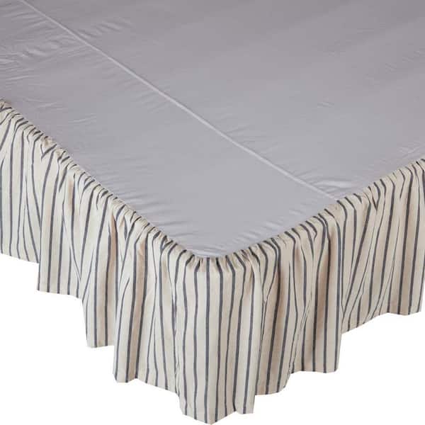 VHC BRANDS Kaila 16 in. Farmhouse Cream Navy Striped Queen Bed Skirt