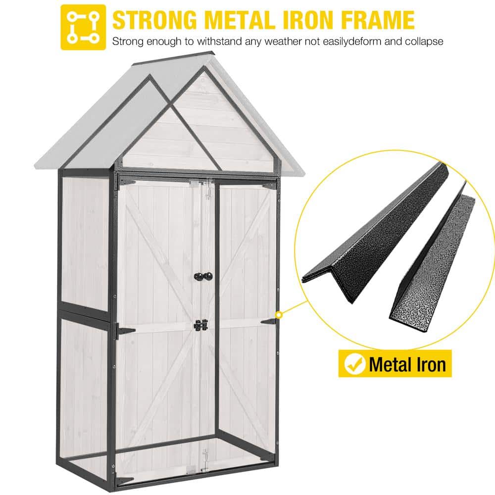 Dark Brown Fir Wood Outdoor Storage Shed with Shelving