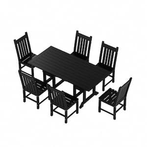 Hayes Black 7-Piece HDPE Plastic Outdoor Dining Set with Side Chairs