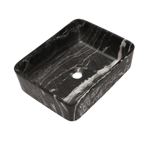 Logmey 19 in. x 15 in. Bathroom Black Marble Ceramic Rectangular Vessel ...