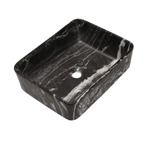 19 in. x 15 in. Bathroom Black Marble Ceramic Rectangular Vessel Sink