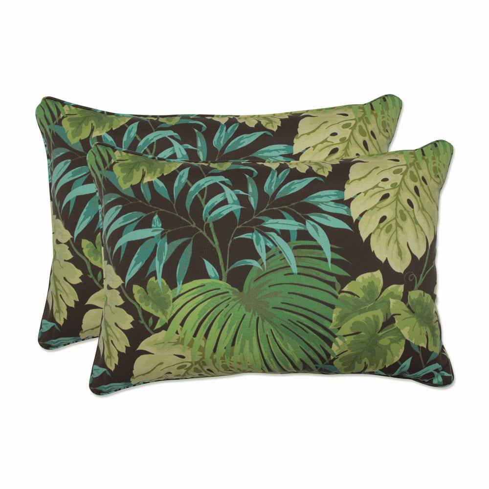 Green and Brown Tropical Striped Reversible Throw Pillow Set