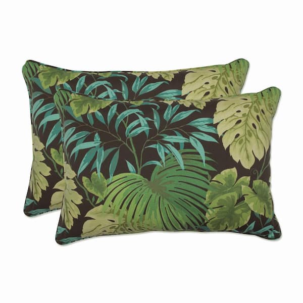 Pillow Perfect Floral Green Rectangular Outdoor Lumbar Throw Pillow 2-Pack
