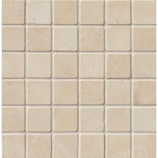 MSI Crema Marfil 12 in. x 12 in. x 10 mm Tumbled Marble Mesh-Mounted Mosaic Tile (10 sq. ft. / case)