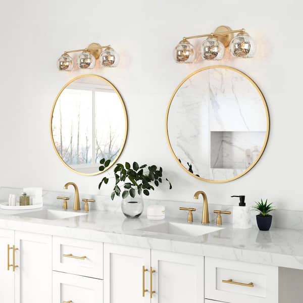 Zevni 21 in. 3-Light Modern Gold Bathroom Vanity Light, Globe