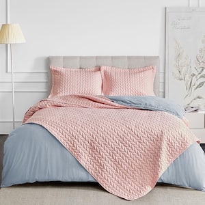3-Piece Pink Quilted Microfiber King Comforter Set (1x Comforter, 2x Pillowcases)