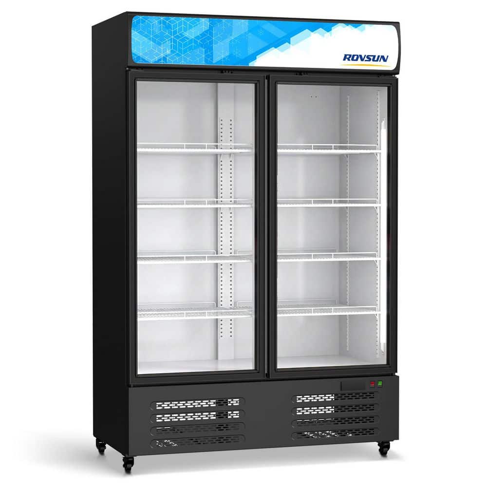 35 cu. ft. Commercial Upright Display Glass Dounble Door Beverage Refrigerator in Black